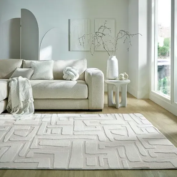 Carved Rug with High-Low Pile - Ivory, Boucle image