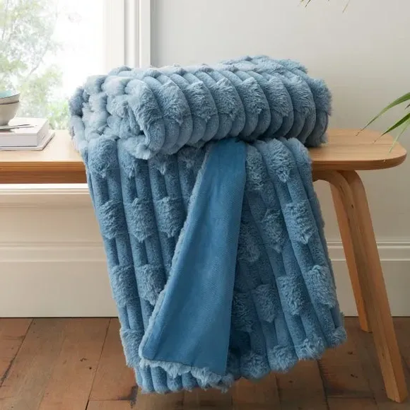 Carved Throw Blanket with Texture - Blue, Faux Fur image