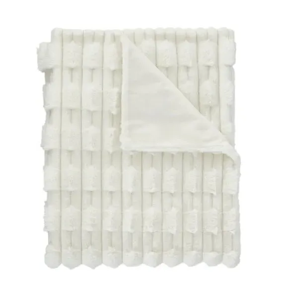 Carved Throw Blanket with Texture - Cream, Faux Fur