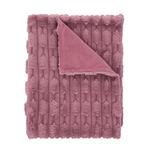 Carved Throw Blanket with Texture - Pink, Faux Fur