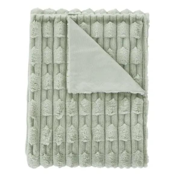 Carved Throw Blanket with Texture - Sage, Faux Fur