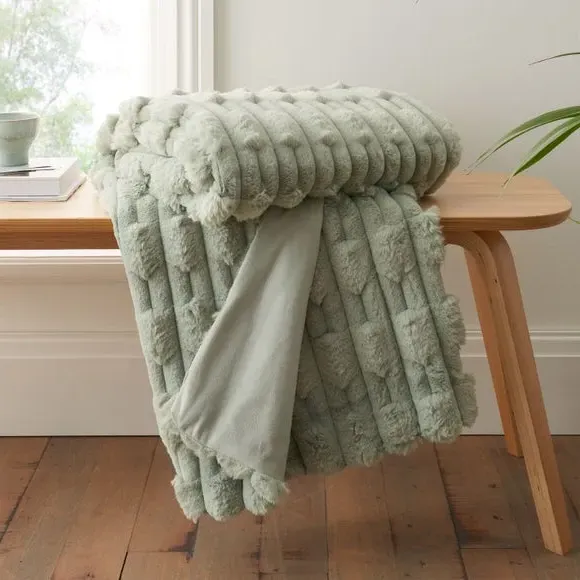 Carved Throw Blanket with Texture - Sage, Faux Fur