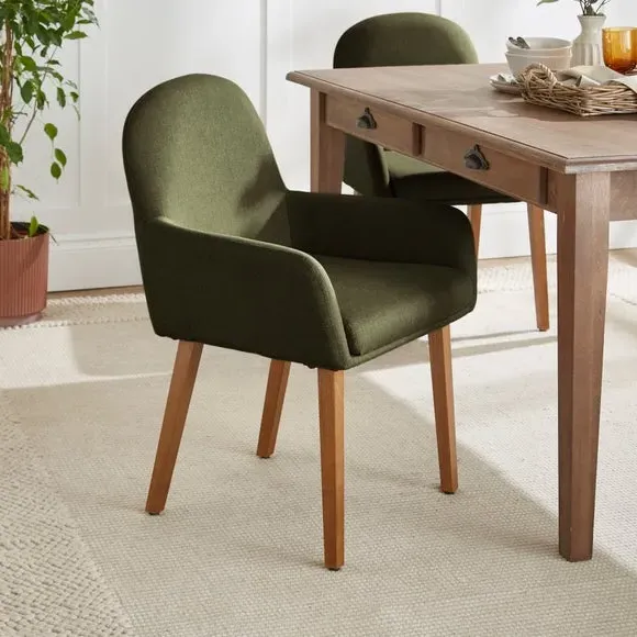 Carver Dining Chair with Arms - Olive, Fabric