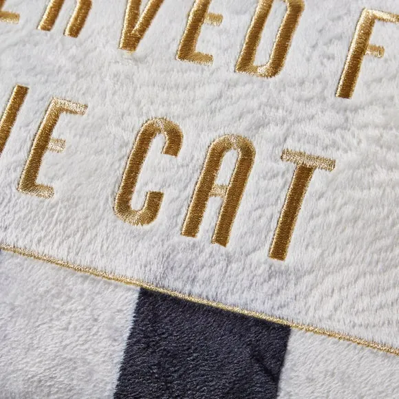 Cat Cushion with Embroidery - Black, Velvet