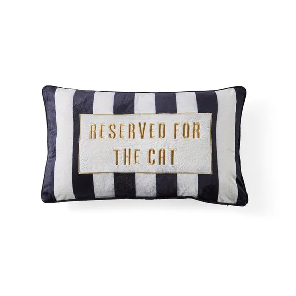 Cat Cushion with Embroidery - Black, Velvet
