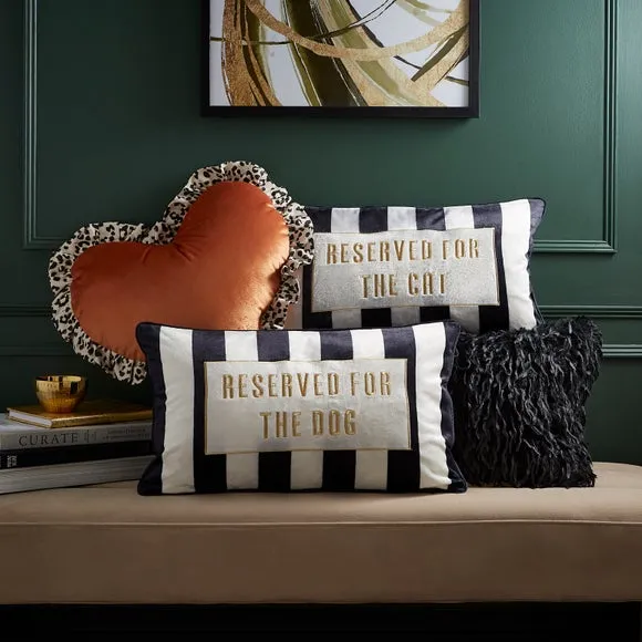 Cat Cushion with Embroidery - Black, Velvet