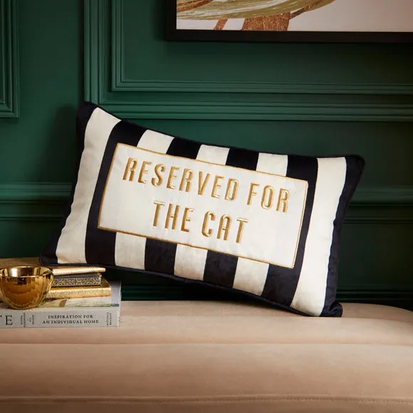 Cat Cushion with Embroidery - Black, Velvet image