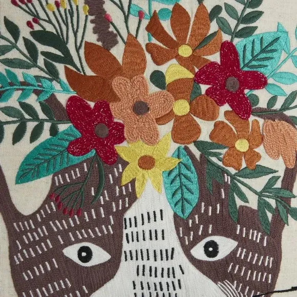 Cat Embroidered Cushion - Multicolor, Cotton