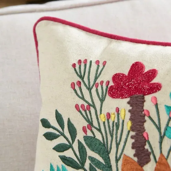 Cat Embroidered Cushion - Multicolor, Cotton