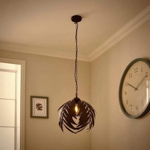 Ceiling Light with Leaf Design - Black, Metal