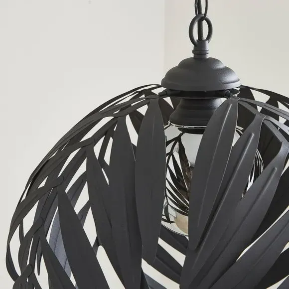 Ceiling Light with Leaf Design - Black, Metal
