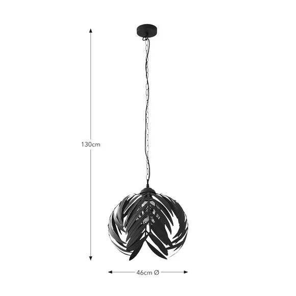 Ceiling Light with Leaf Design - Black, Metal