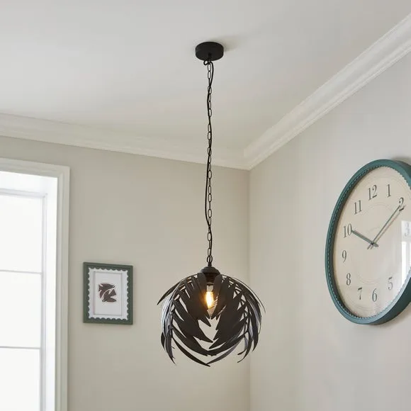 Ceiling Light with Leaf Design - Black, Metal image