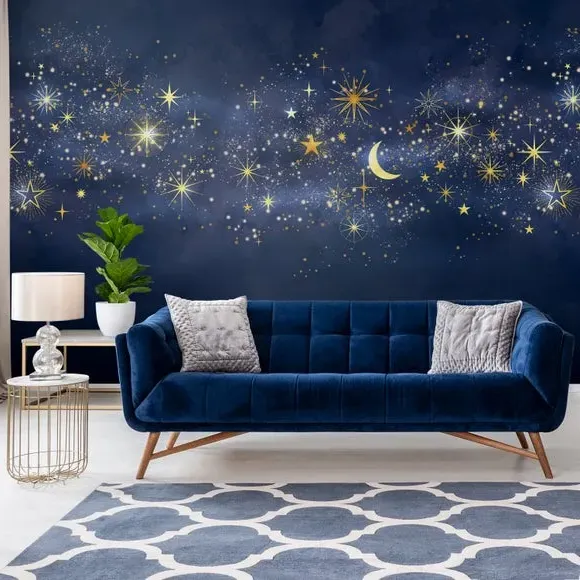 Celestial Wall Mural with Matt Finish - Blue