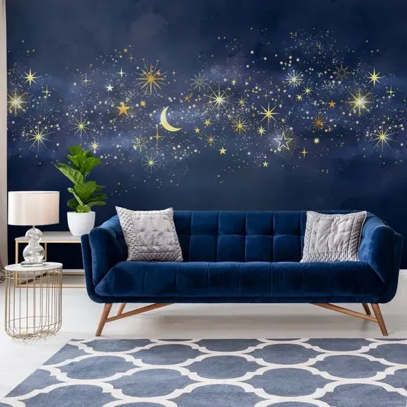 Celestial Wall Mural with Matt Finish - Blue