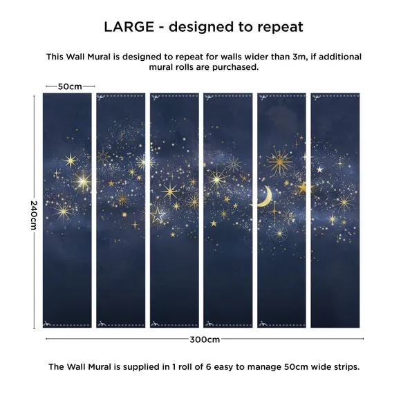 Celestial Wall Mural with Matt Finish - Blue