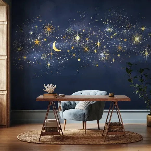 Celestial Wall Mural with Matt Finish - Blue