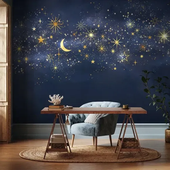 Celestial Wall Mural with Matt Finish - Blue
