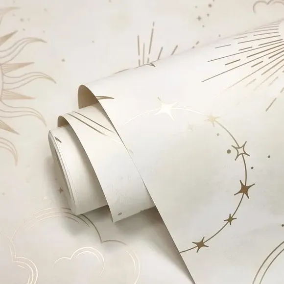 Celestial Wallpaper with Metallic Highlights - Gold