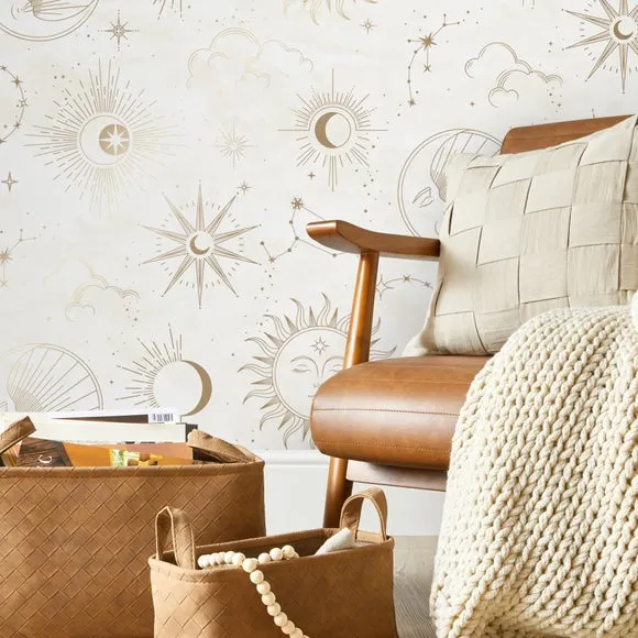 Celestial Wallpaper with Metallic Highlights - Gold