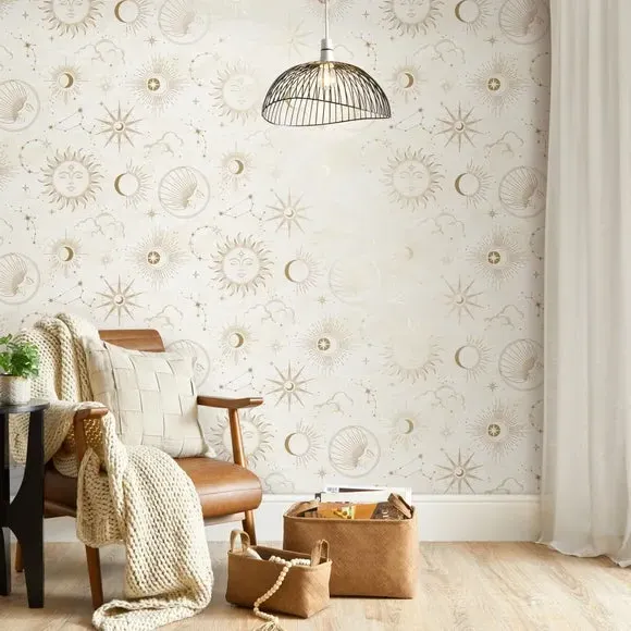 Celestial Wallpaper with Metallic Highlights - Gold image