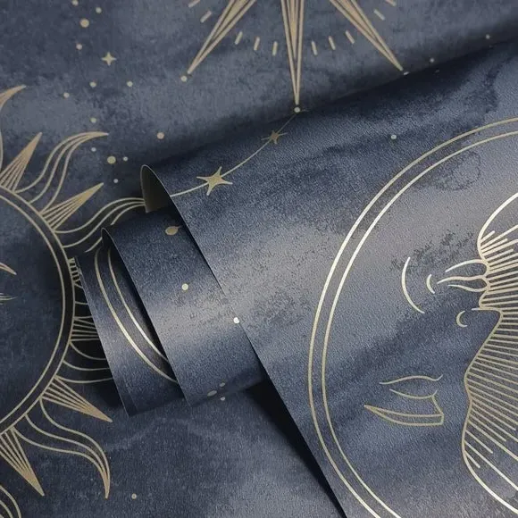 Celestial Wallpaper with Metallic Highlights - Navy