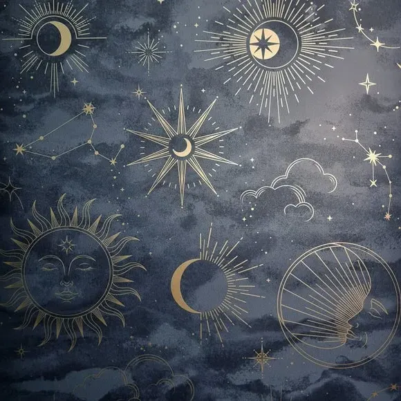 Celestial Wallpaper with Metallic Highlights - Navy