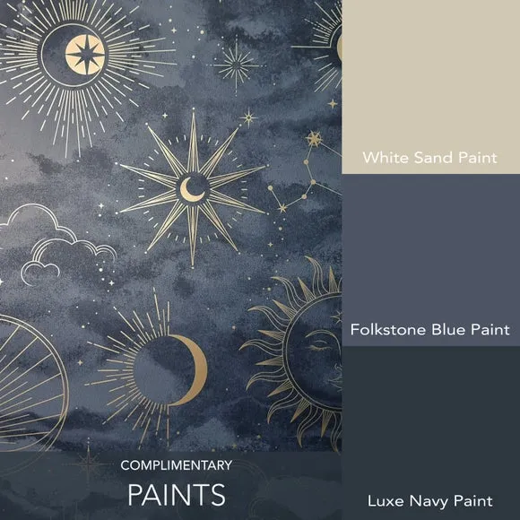 Celestial Wallpaper with Metallic Highlights - Navy