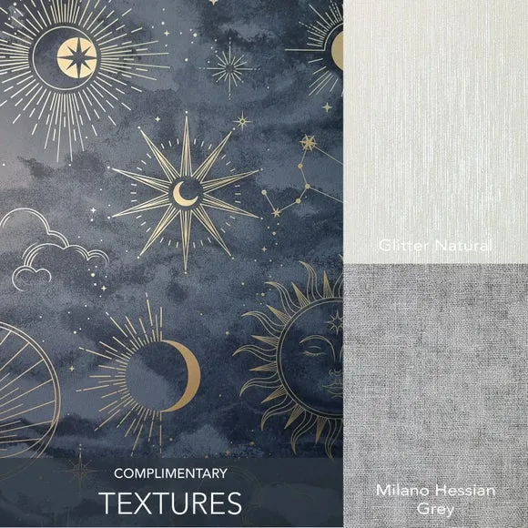 Celestial Wallpaper with Metallic Highlights - Navy