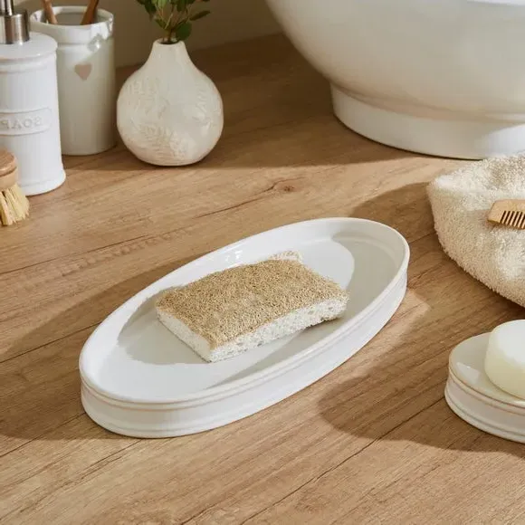 Ceramic Bathroom Tray - White, Glazed Ceramic image