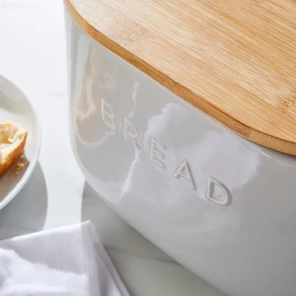 Ceramic Bread Bin with Bamboo Lid - Grey