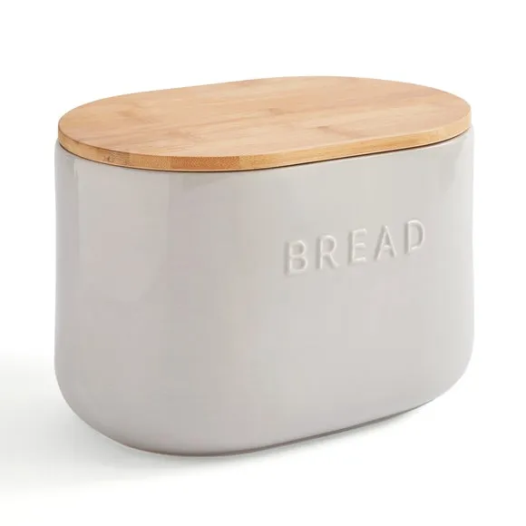 Ceramic Bread Bin with Bamboo Lid - Grey