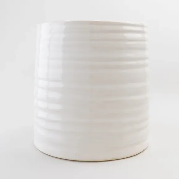 Ceramic Plant Pot with Ripple Design - Natural