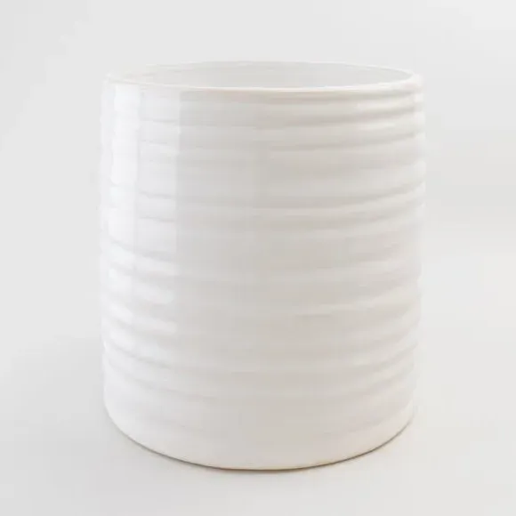 Ceramic Plant Pot with Ripple Design - Natural