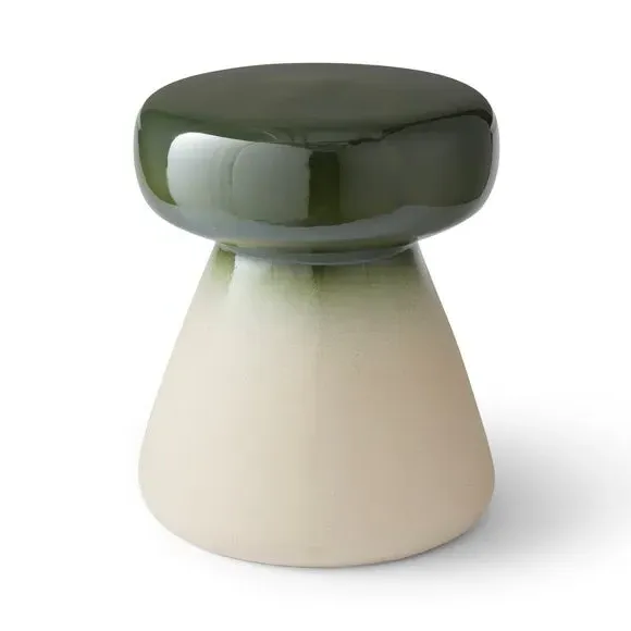 Ceramic Side Table with Reactive Glaze - Olive