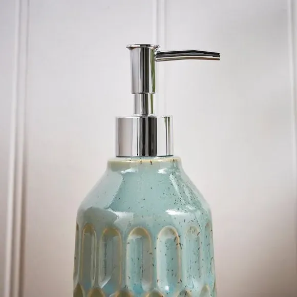 Ceramic Soap Dispenser - Green, Glazed Stoneware