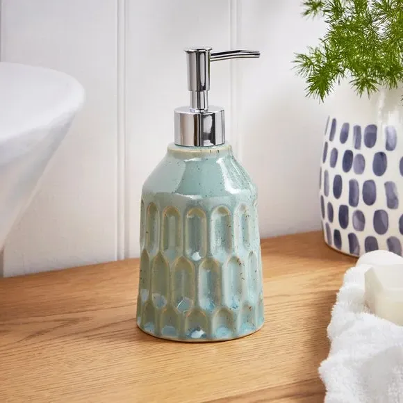 Ceramic Soap Dispenser - Green, Glazed Stoneware image