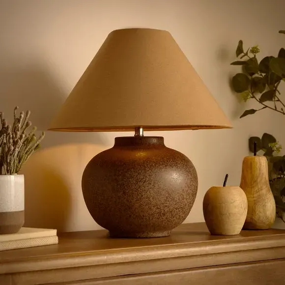 Ceramic Table Lamp with Fabric Shade - Brown