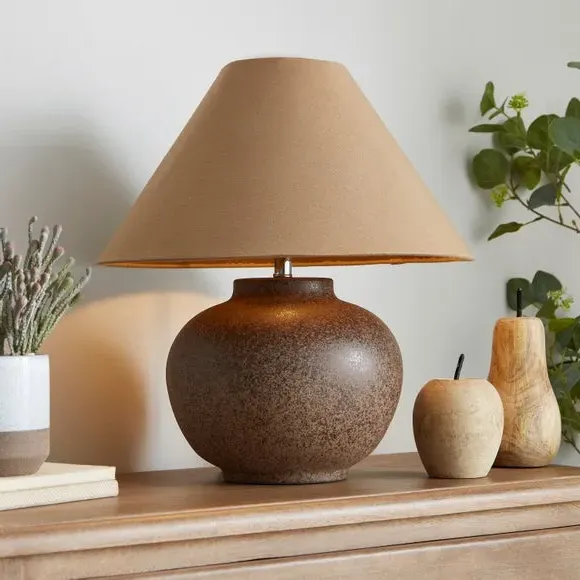Ceramic Table Lamp with Fabric Shade - Brown image