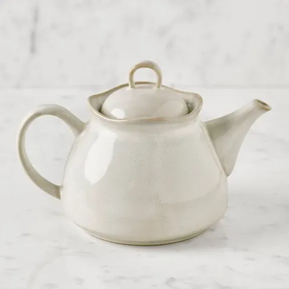 Ceramic Tea Pot with Reactive Glaze - White