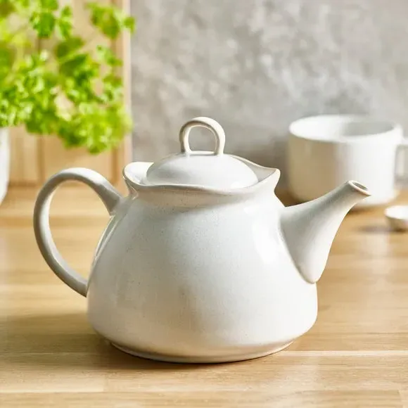 Ceramic Tea Pot with Reactive Glaze - White image