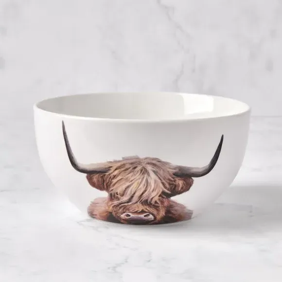 Cereal Bowl Highland Cow Design - Brown, Porcelain image