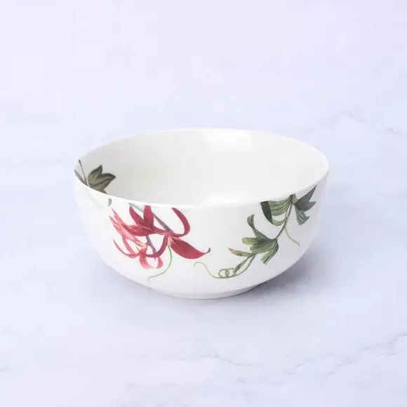 Cereal Bowl with Bird Design - Red, Porcelain image