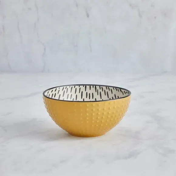 Cereal Bowl with Dashed Pattern - Ochre, Stoneware