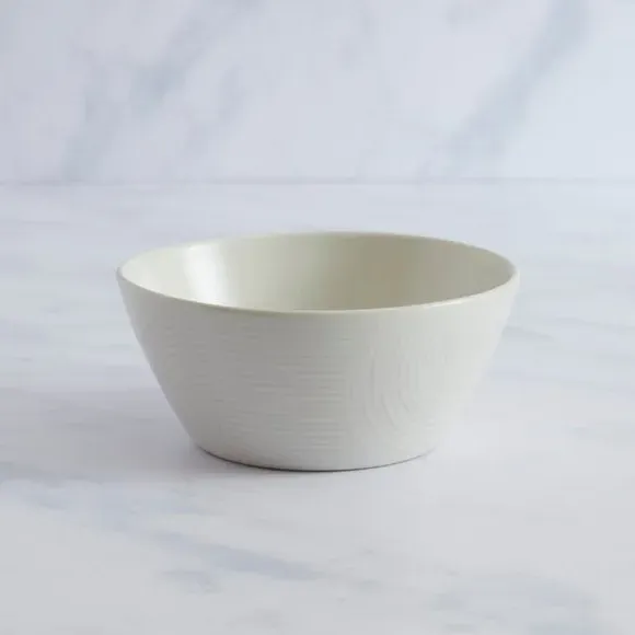 Cereal Bowl with Embossed Design - White, Stoneware image