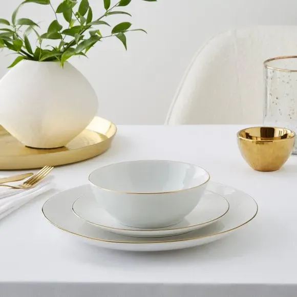 Cereal Bowl with Gold Rim - White, Porcelain