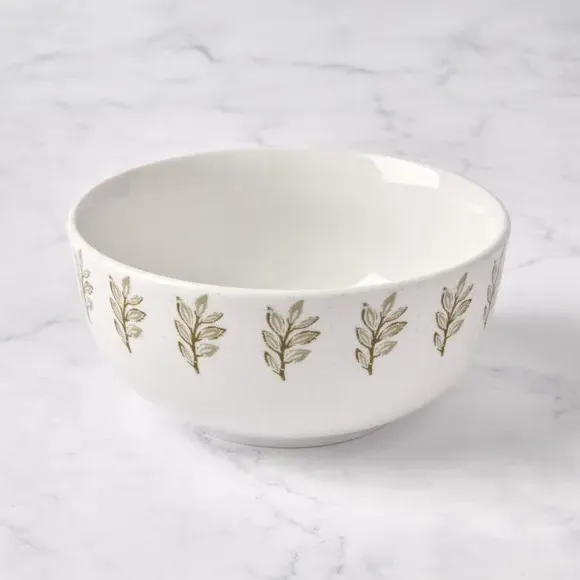 Cereal Bowl with Leaf Pattern - Green, Porcelain image