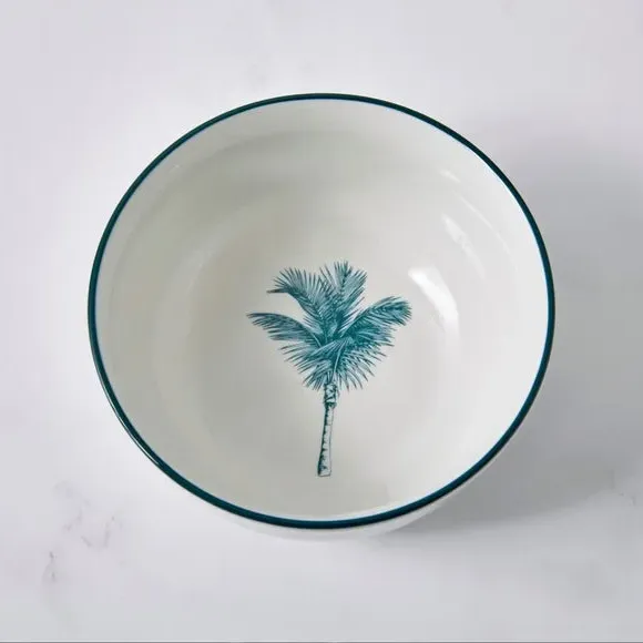 Cereal Bowl with Palm Design - Teal, Porcelain