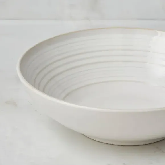 Cereal Bowl with Ripple Design - White, Stoneware