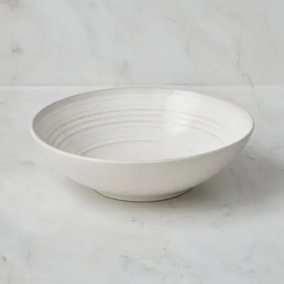 Cereal Bowl with Ripple Design - White, Stoneware image